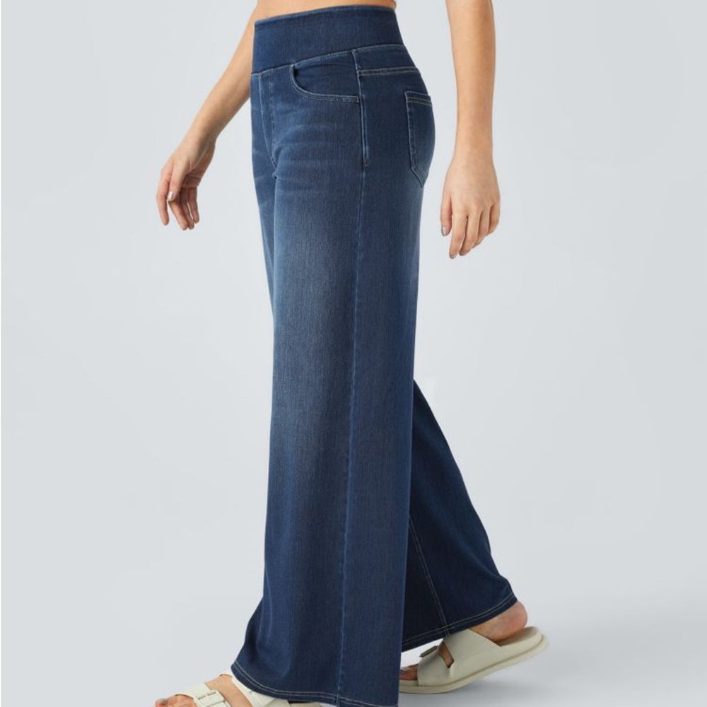 Halara Flex™ High Waisted Wide Leg Washed Stretchy Knit Casual Jeans